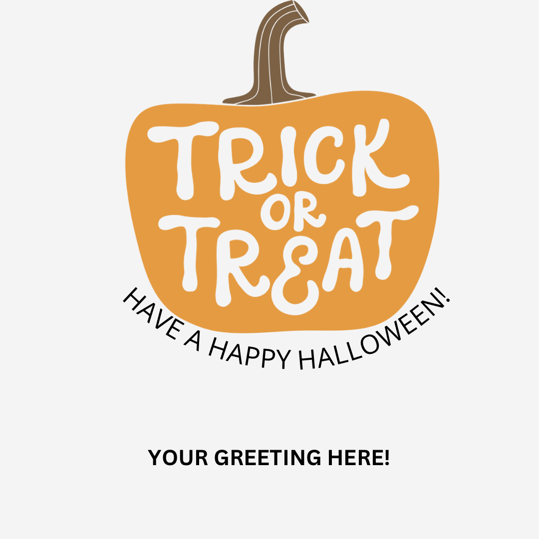 Halloween-themed design with a pumpkin and 'Trick or Treat' text on a white background
