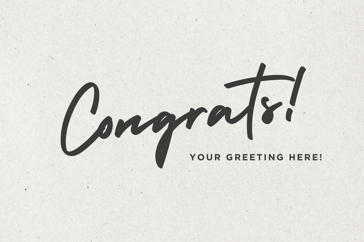 Text 'Congrats!' on a light gray background with space for a personalized greeting.