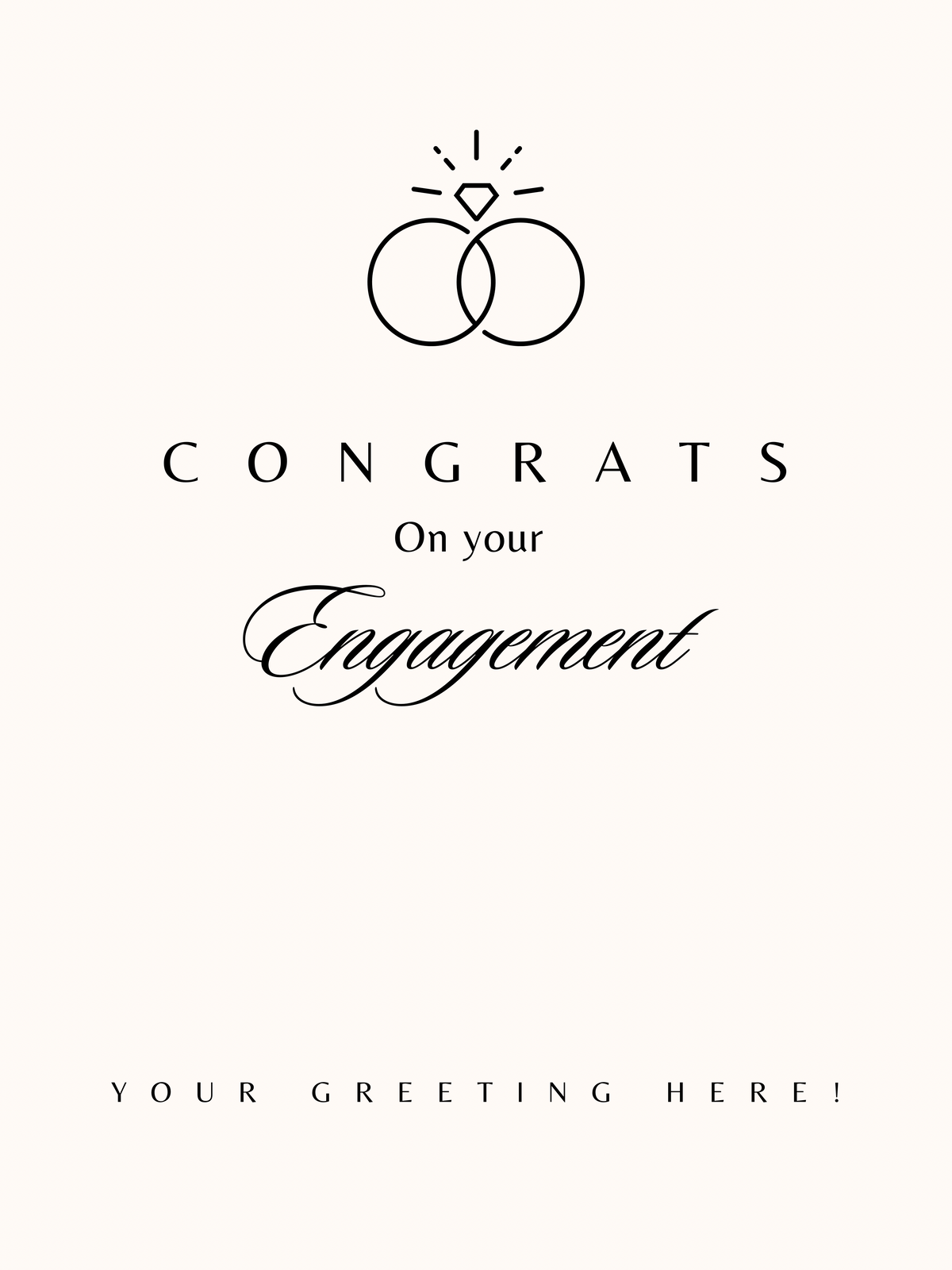 Engagement card with 'Congrats on your Engagement' text and ring illustration.