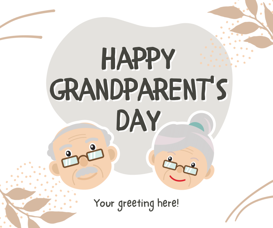 Happy Grandparents Day card with cartoon grandparents and customizable text area.