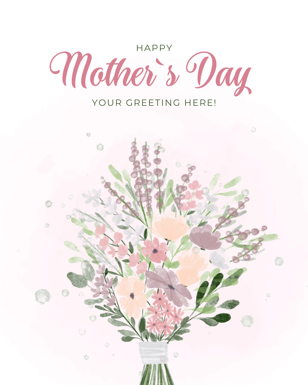 Mother's Day card with a bouquet of flowers and customizable text on a white background