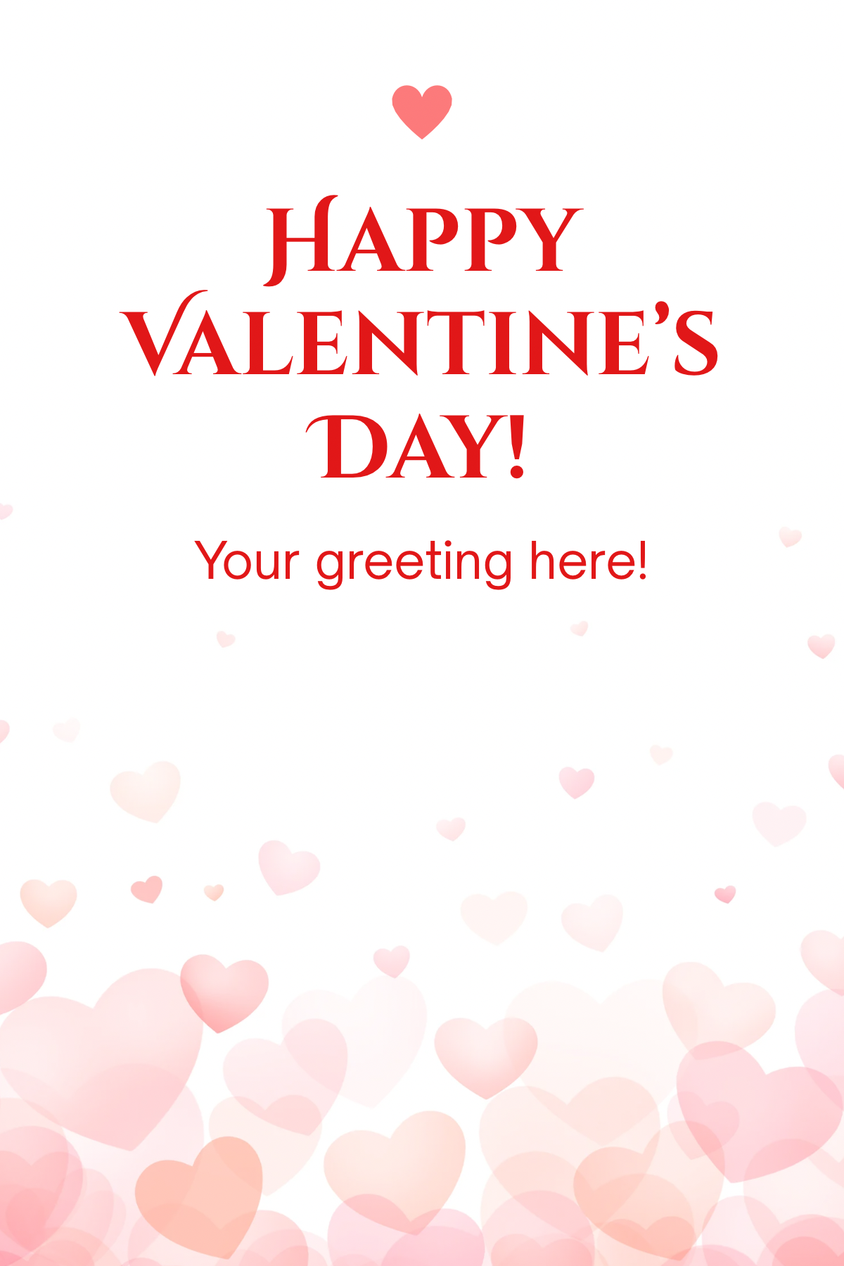 Valentine's Day card with 'Happy Valentine's Day!' text and heart shapes on a white background.