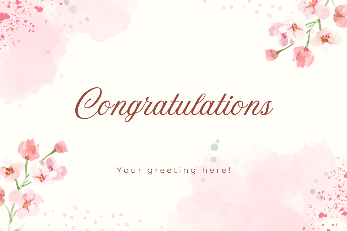 Greeting card with 'Congratulations' text and floral design on a pink background