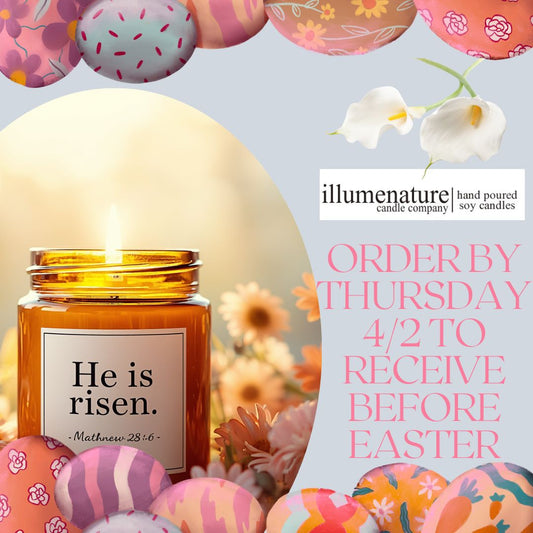 The Amber Collection | 8oz “He is Risen. - Mathew 28:6” poured in Lily of the Valley