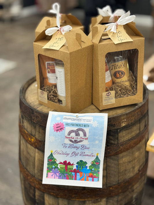 Snacks & Spirts: Various Liquor Bottles Poured with Applie Pie Fragrance, paired with Snacks with a Twist, Autumn Harvest Pretzels